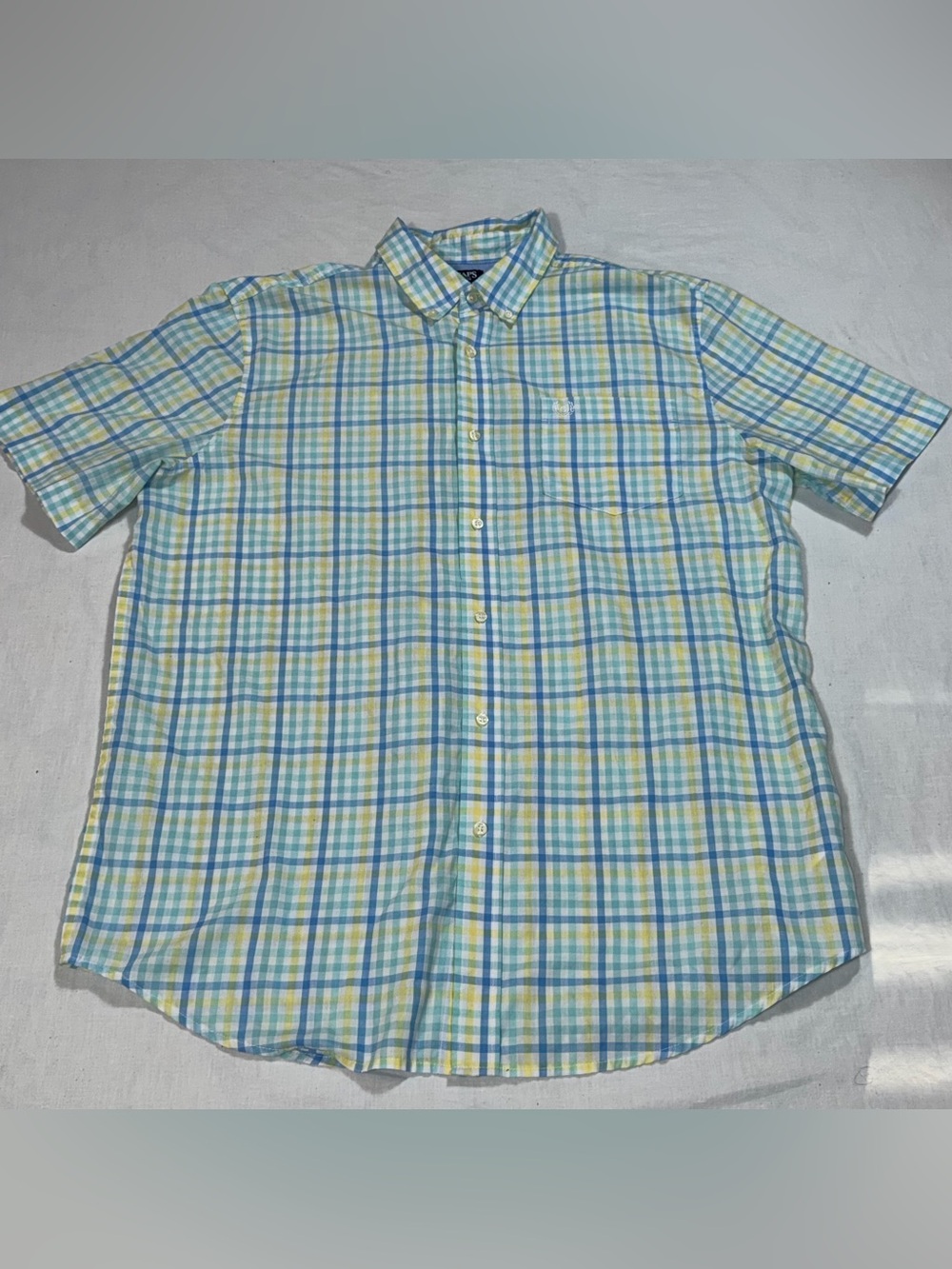 Chaps Men’s XL Tall XLT Blue Yellow Plaid Short Sleeve Button Down Shirt